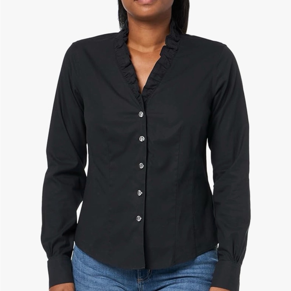 Brooks Brothers Black Ruffle Trim Button-Down Shirt